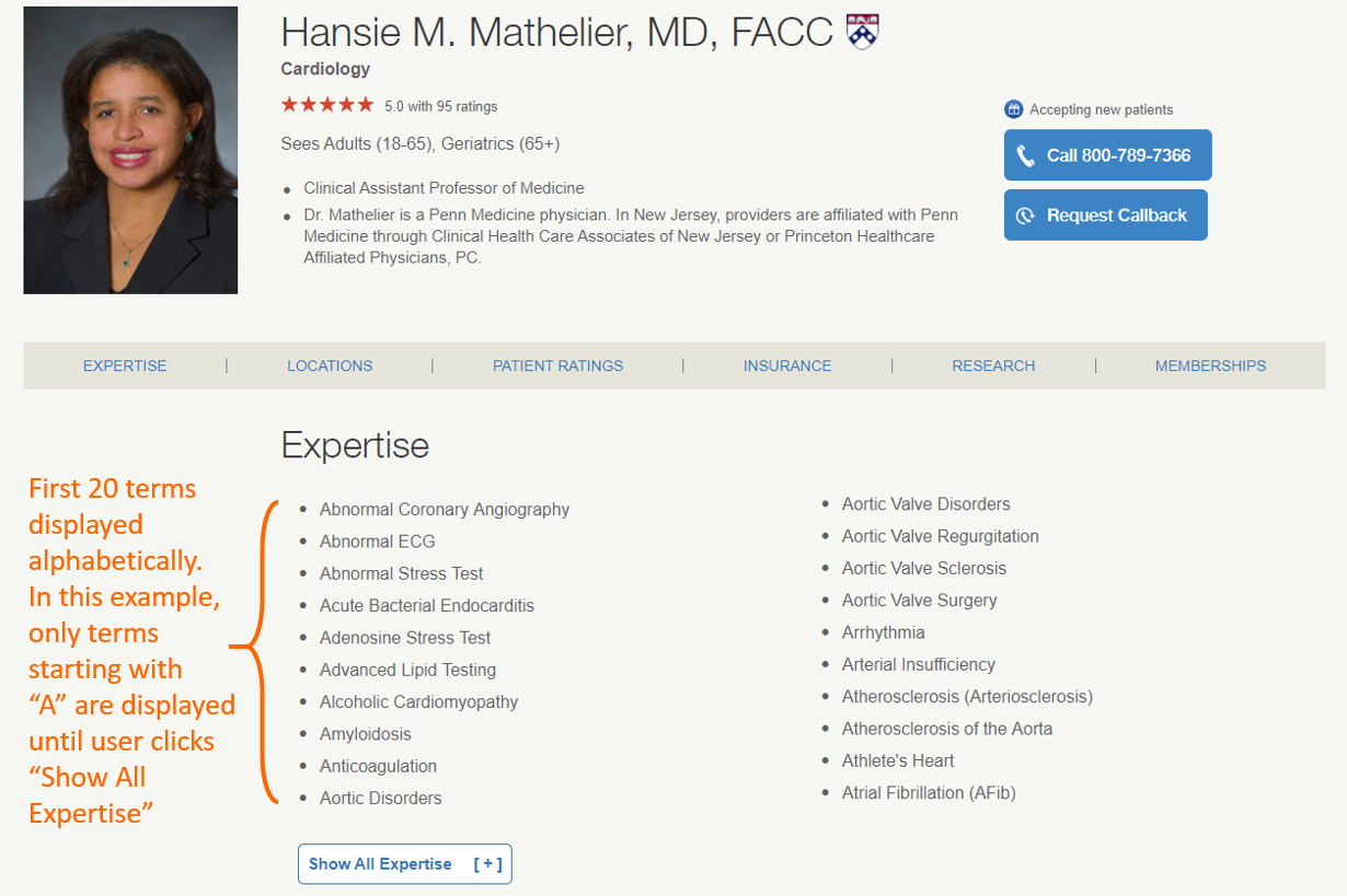 provider profile with no highlighted clinical expertise terms